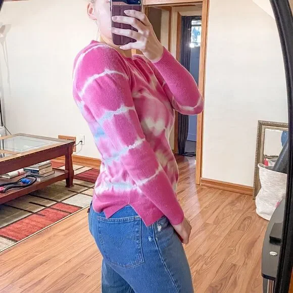 J Crew Cashmere Crew Neck Sweater Tie Dye Pink - Picture 6 of 7